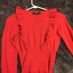 Cropped red ruffled sweater. Worn once.